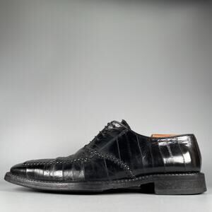 David Eden Men's 9.5 Black Genuine Crocodile Oxford Dress Shoes Casual Lace Up